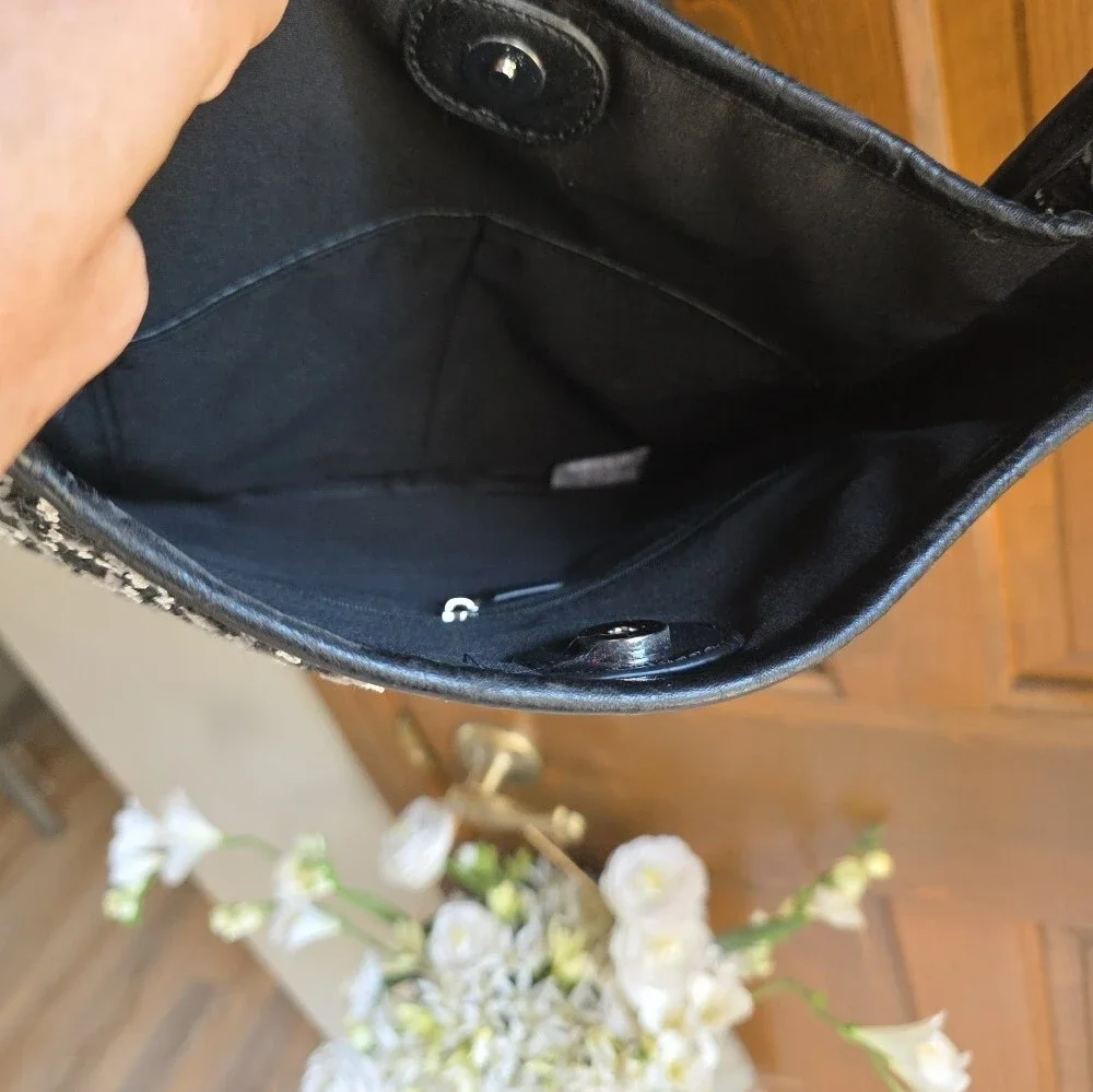 NEW Ah•dorned Black & White Tweed Crossbody with Removable Silver Chain Strap
